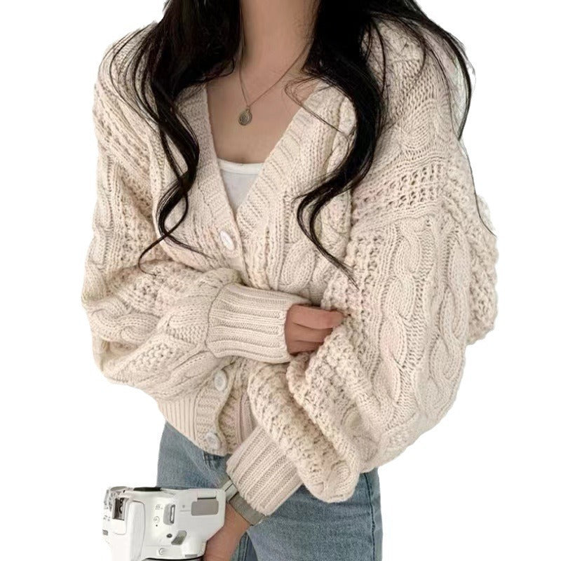 Damen Grobstrickcardigan mit voluminösen Ärmeln und strukturierter Oberfläche Drune