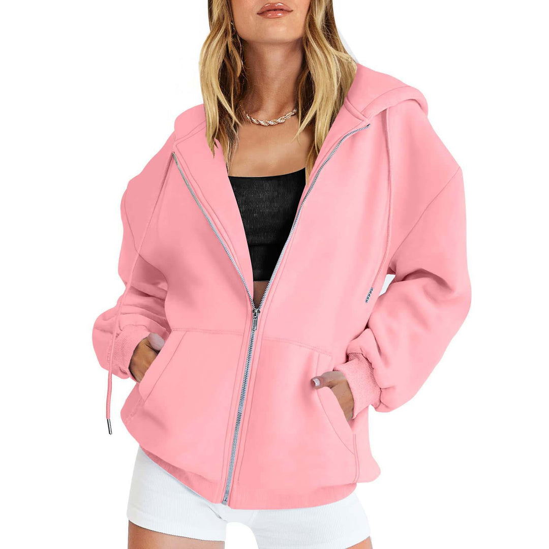 Damen nan Oversize-Zip-Hoodie mit Kapuze Kängurutaschen und weichem French-Terry Drune