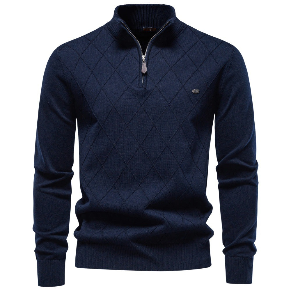 Herren Strickpullover mit Troyerkragen und Rautenmuster Drune