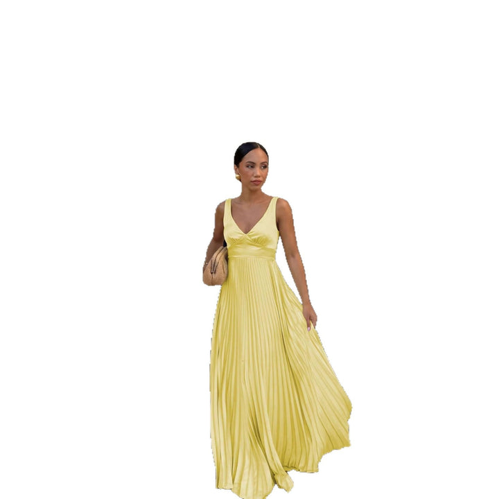 Damen Plisseekleid mit tiefem V-Ausschnitt und eleganter Silhouette Drune