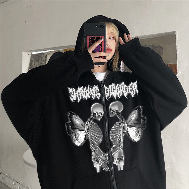 Damen nan Kapuzenjacke mit durchgehendem Reißverschluss und Rippenherz-Print Drune