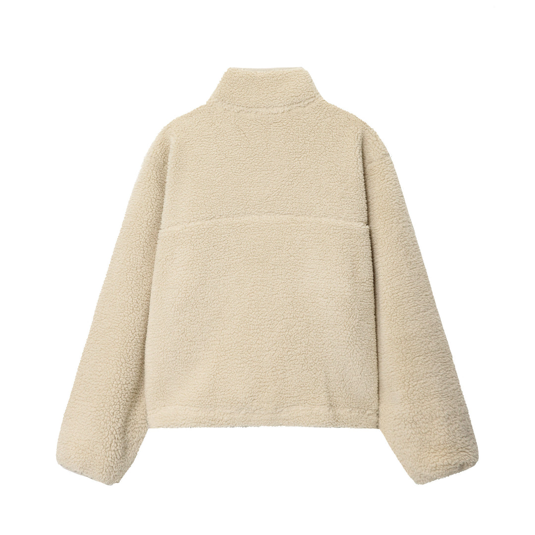 Damen nan kuscheliger Teddy-Fleece Half-Zip Pullover mit Känguru-Tasche Drune