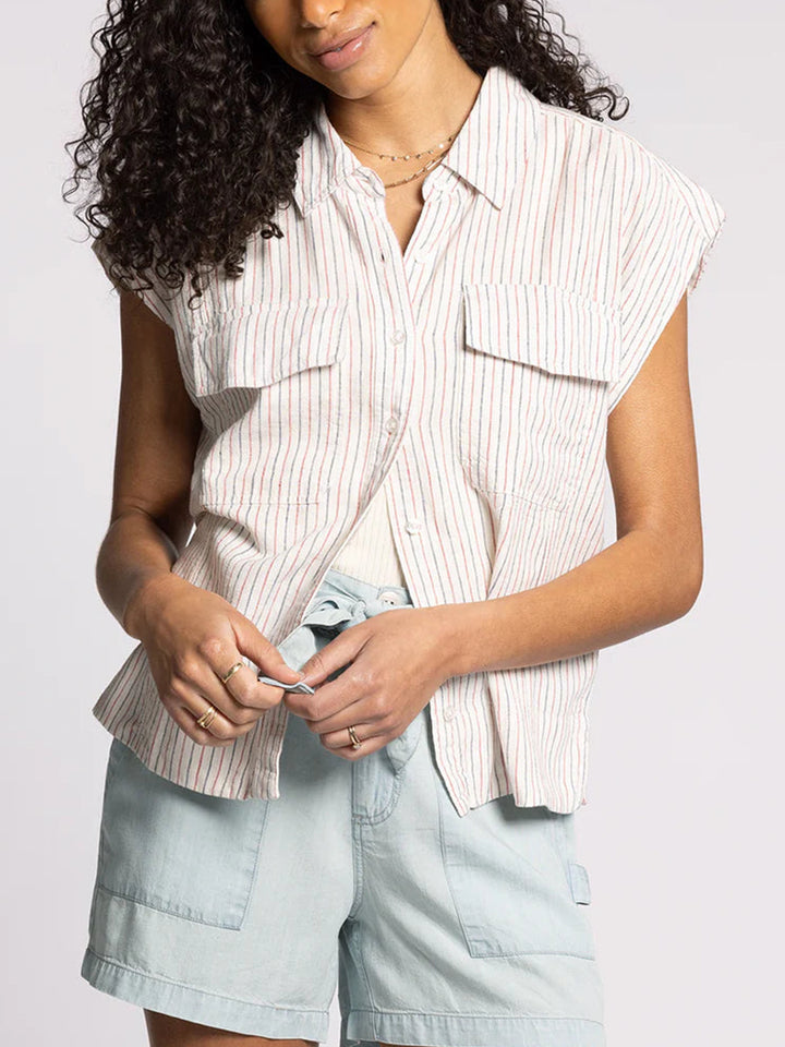 Damen Kurzarm Hemdbluse mit praktischen Pattentaschen Drune