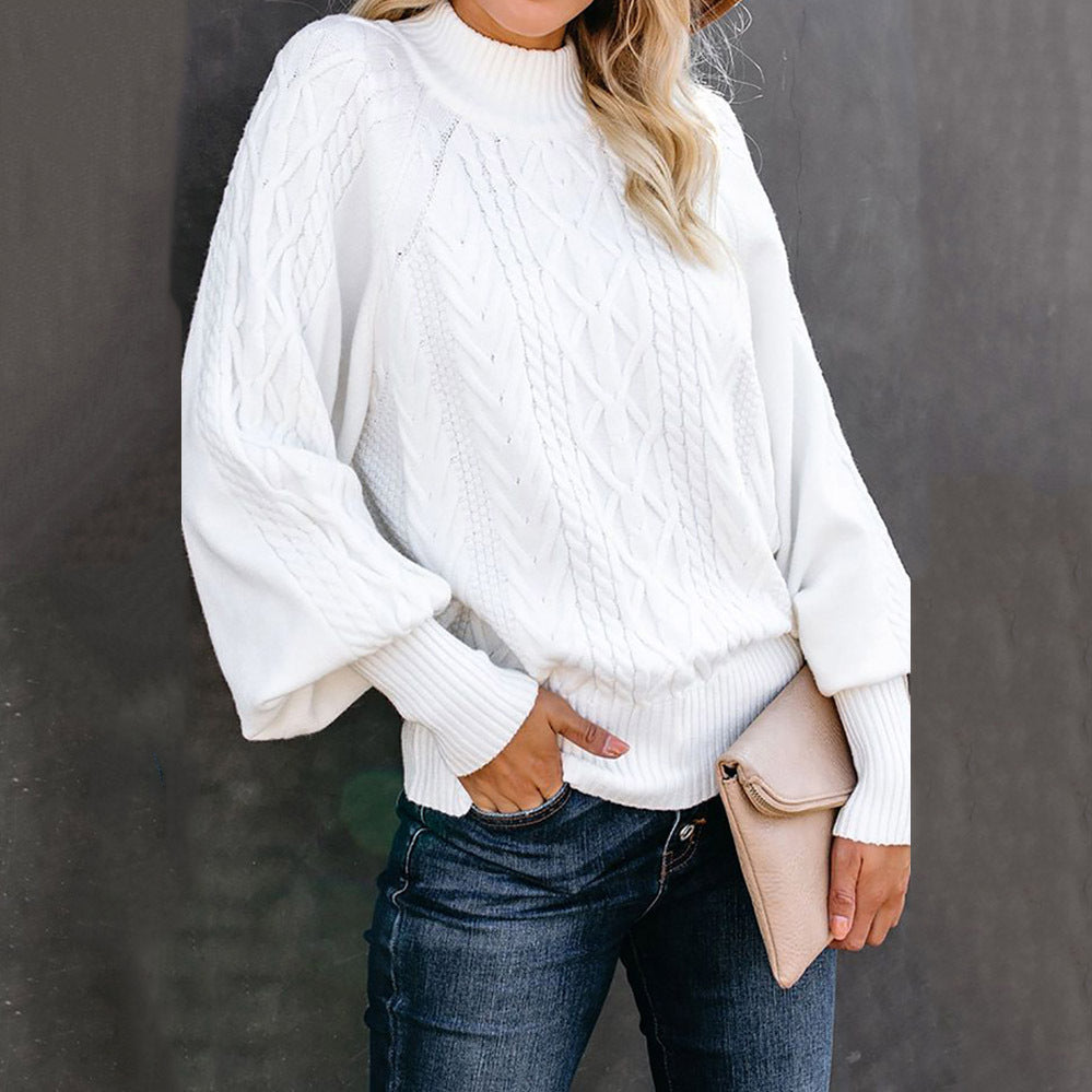 Damen Strickpullover mit hohem Kragen und voluminösen Ärmeln Drune