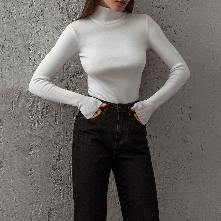Damen Modischer Rollkragenpullover aus weicher Baumwolle Drune