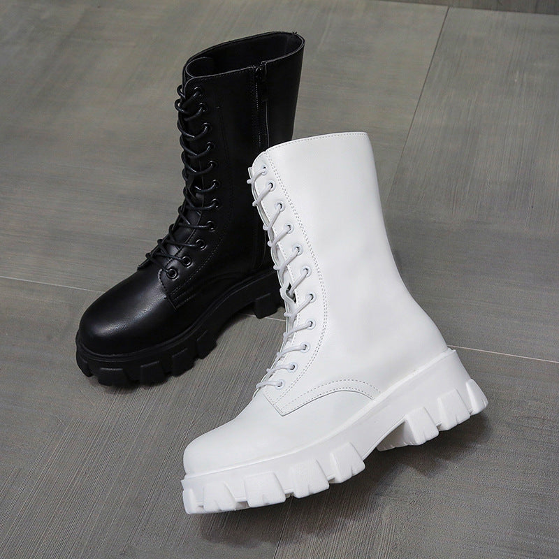 Damen Modische Schnürstiefel mit angularer Plateausohle Drune