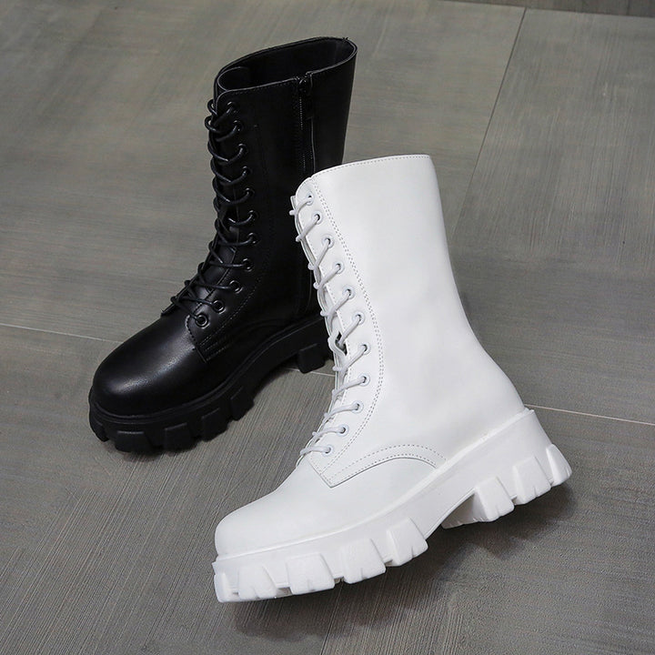 Damen Modische Schnürstiefel mit angularer Plateausohle Drune