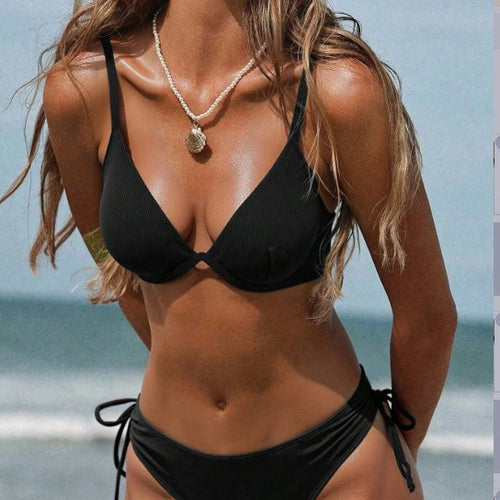 Damen Triangel-Bikini mit verstellbaren Trägern und Seitenschnürungen Drune