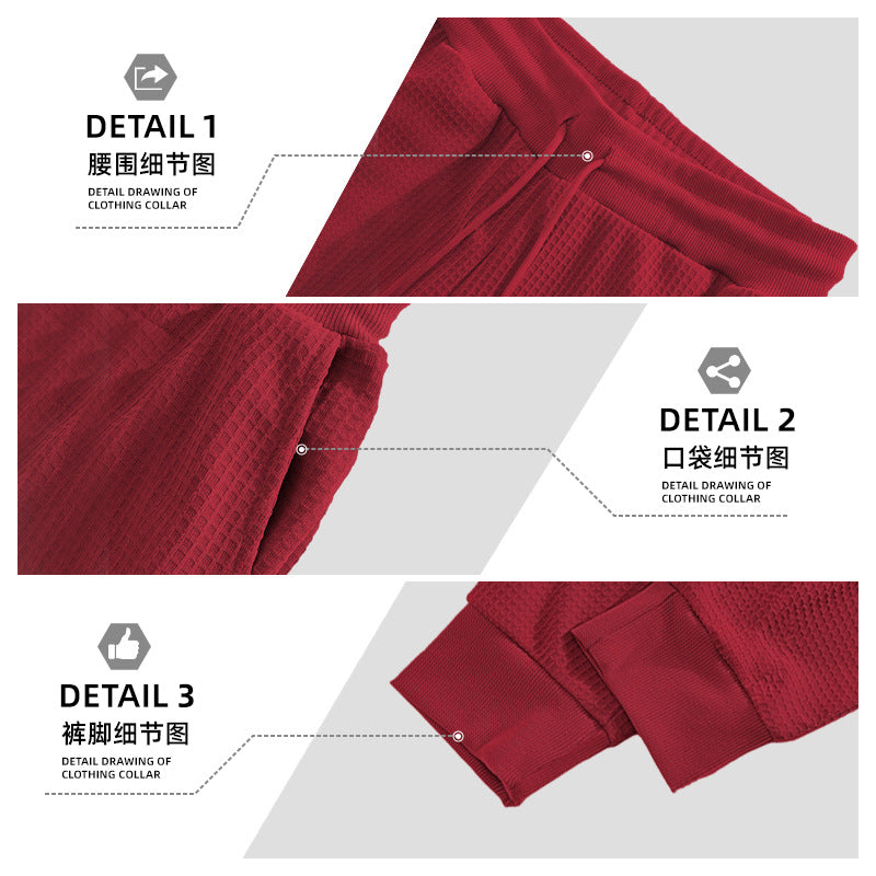 Herren nan Waffelstruktur-Loungehose mit elastischem Bund Kordelzug und Eingrifftaschen Drune