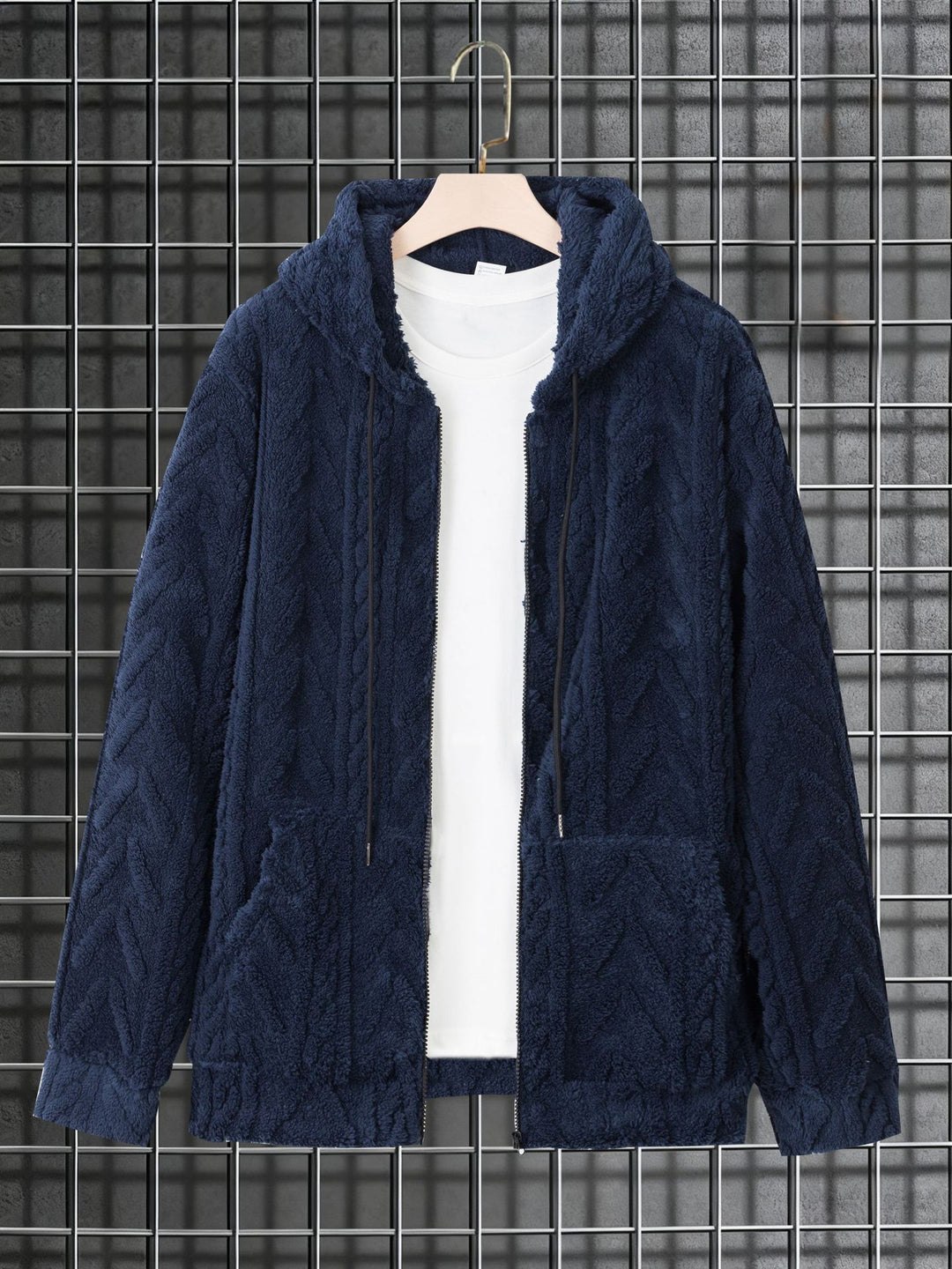 Herren kuschelige Kapuzenjacke aus Teddyfleece mit durchgehendem Reißverschluss und Kängurutaschen Drune