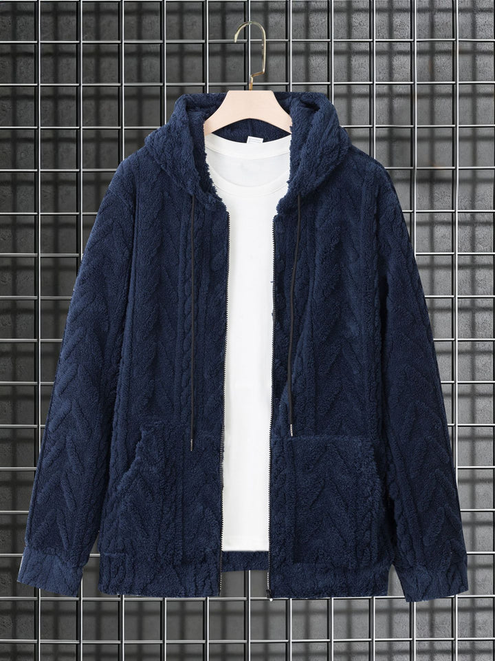 Herren kuschelige Kapuzenjacke aus Teddyfleece mit durchgehendem Reißverschluss und Kängurutaschen Drune