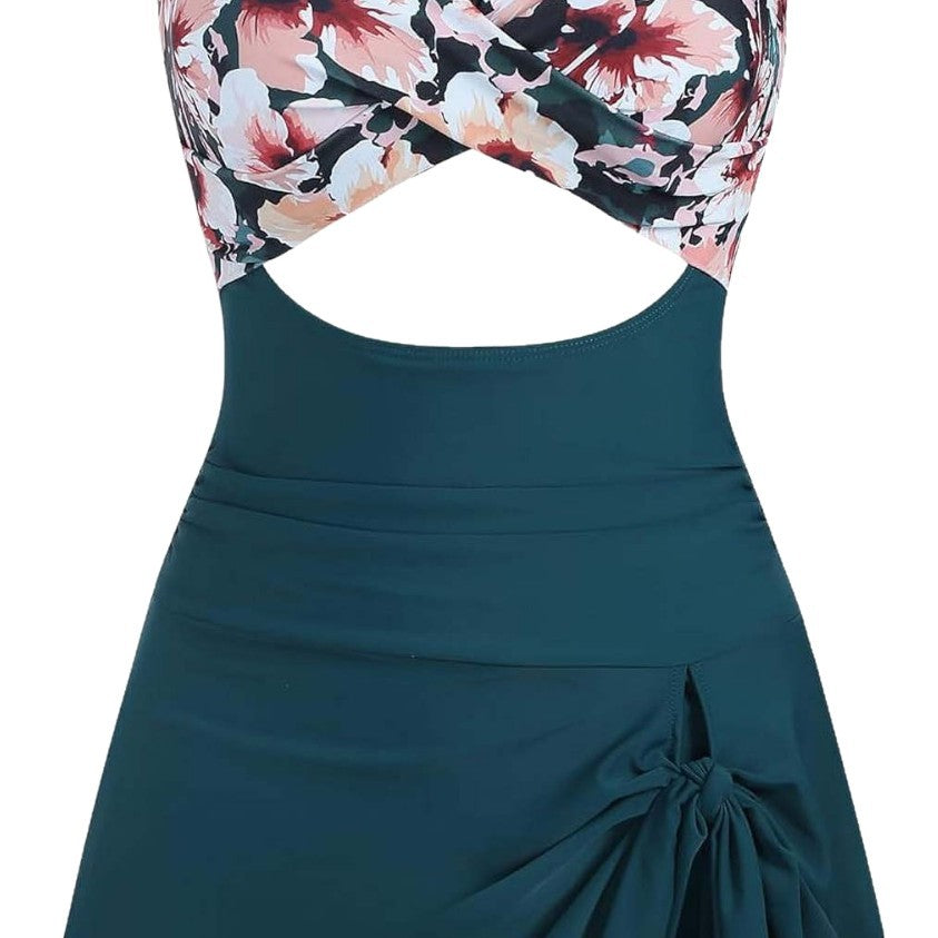 Damen Badeanzug mit angesagtem Wickelrock und Cut-Out Drune