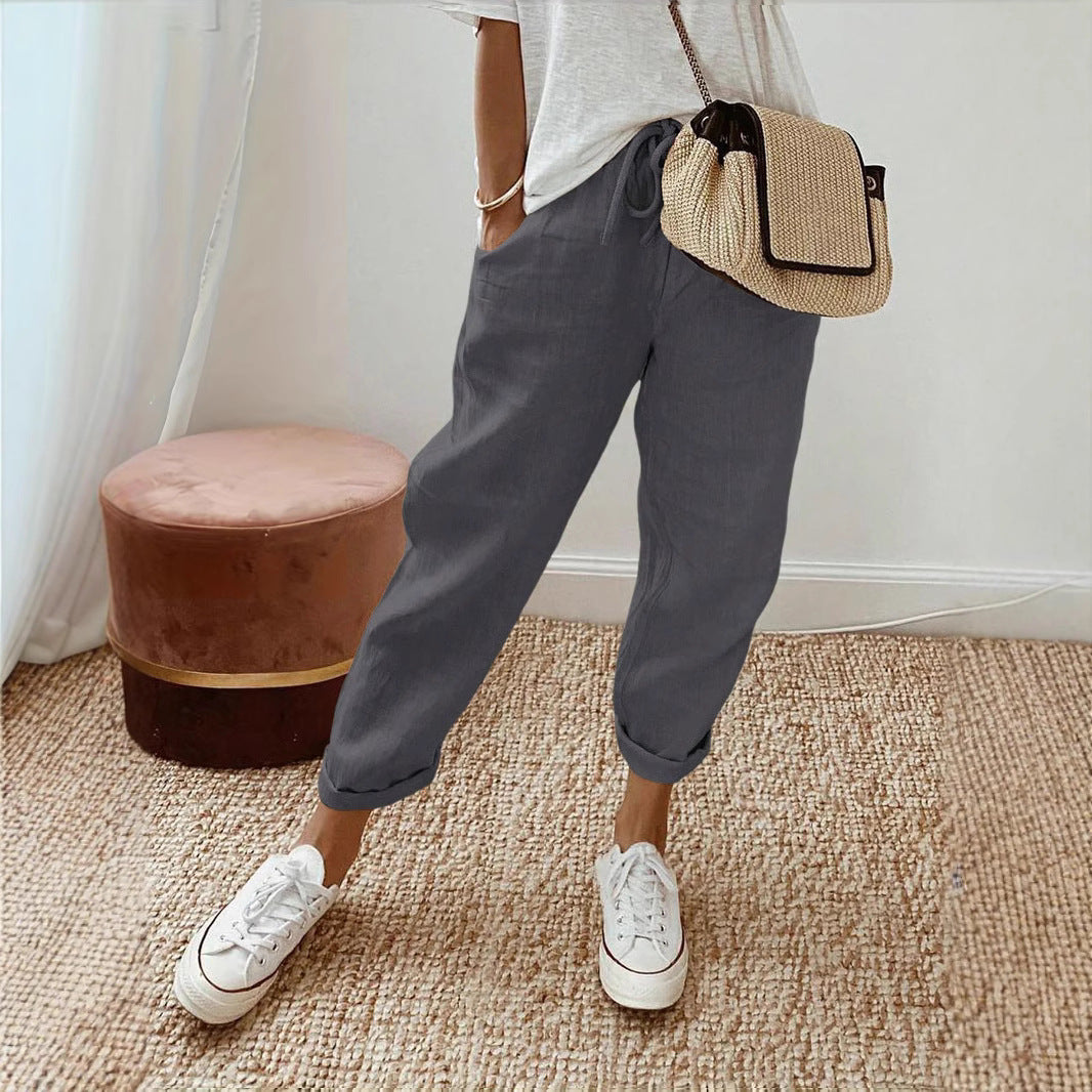 Damen Lässige Leinen-Hose mit elastischem Bund und praktischen Taschen Drune