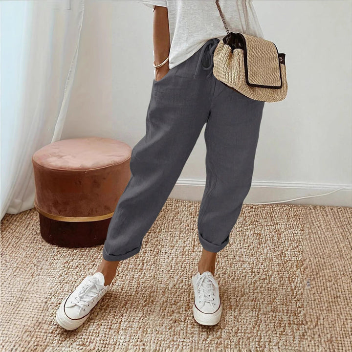 Damen Lässige Leinen-Hose mit elastischem Bund und praktischen Taschen Drune