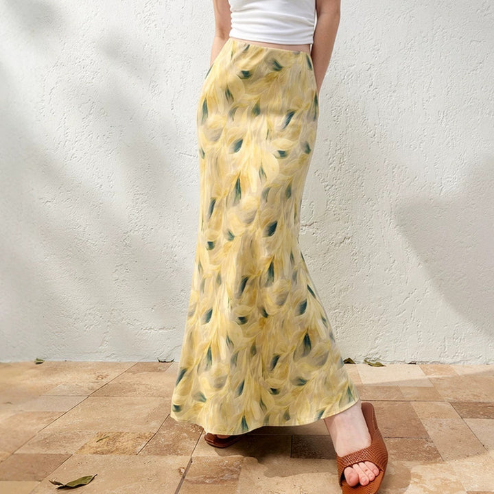 Damen nan fließender Midirock mit floralem Print und A-Linie aus satinähnlichem Stoff Drune