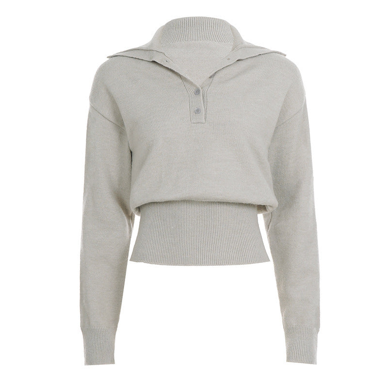 Damen Kurzgeschnittener Feinstrickpullover mit Polokragen und breitem Rippbund Drune