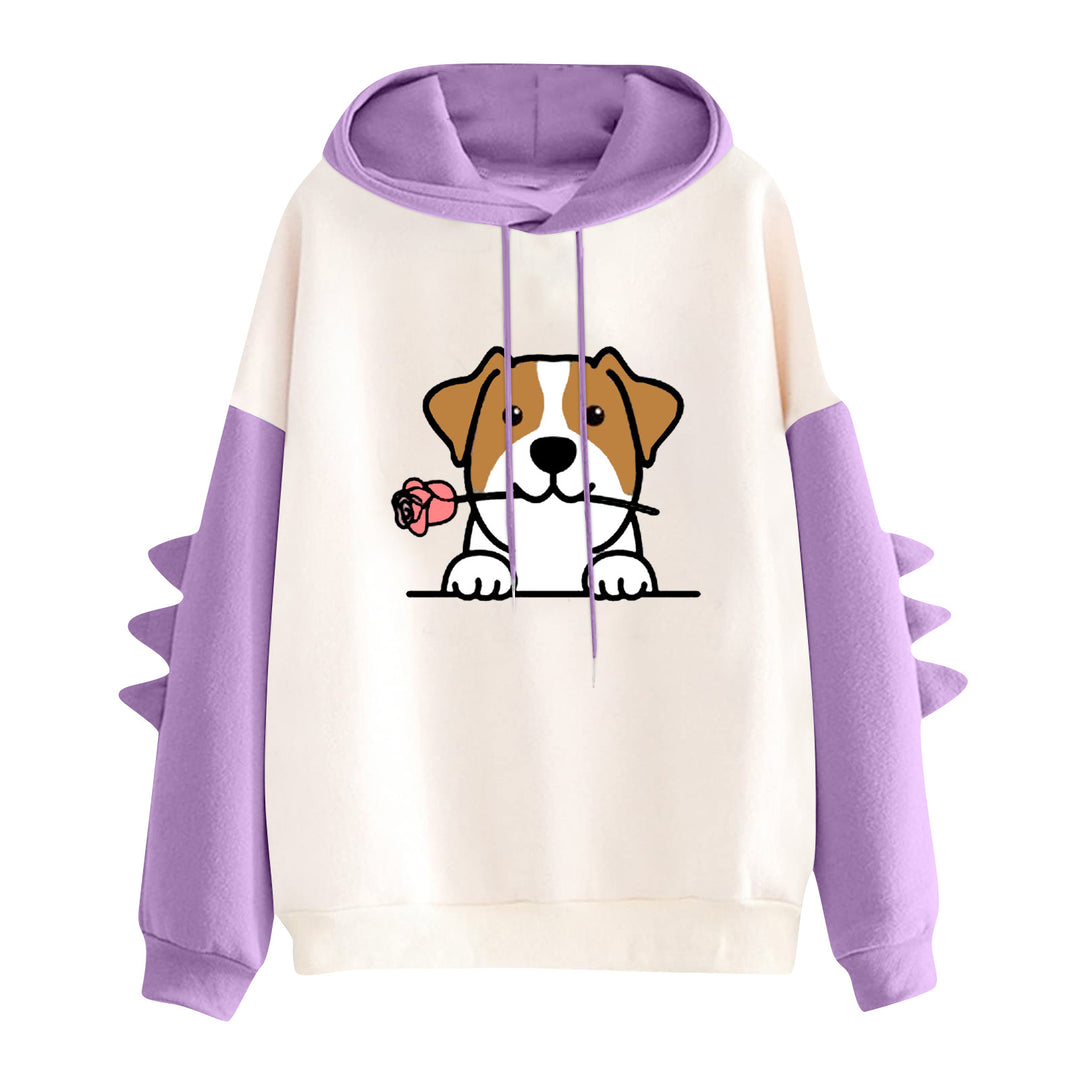 Damen nan Kapuzenpullover mit niedlichem Hunde‑und‑Katzen‑Print und 3D-Stacheln an den Ärmeln Drune