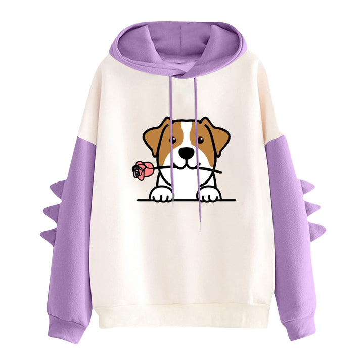 Damen nan Kapuzenpullover mit niedlichem Hunde‑und‑Katzen‑Print und 3D-Stacheln an den Ärmeln Drune