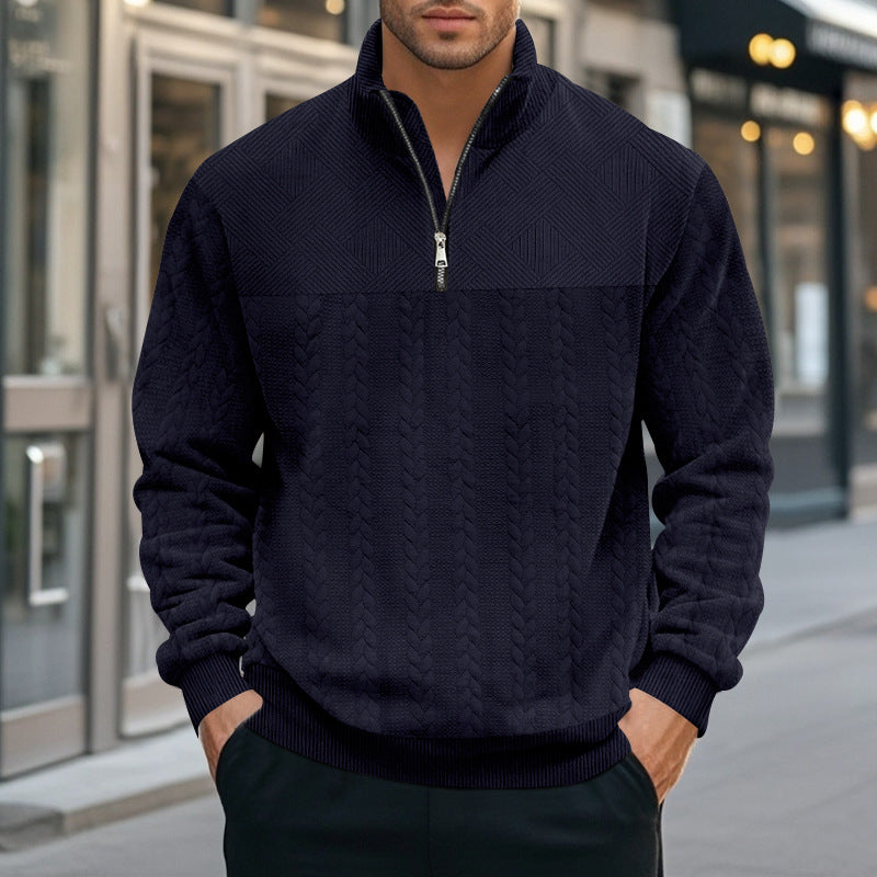 Herren nan strukturierter Halbzip-Strickpullover mit Stehkragen und Zopfmuster Drune