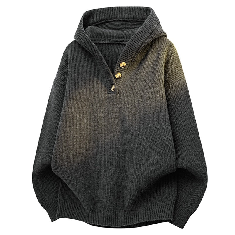Damen Relaxed Kapuzenpullover aus geripptem Strick mit Halbsteg-Knopfleiste Drune