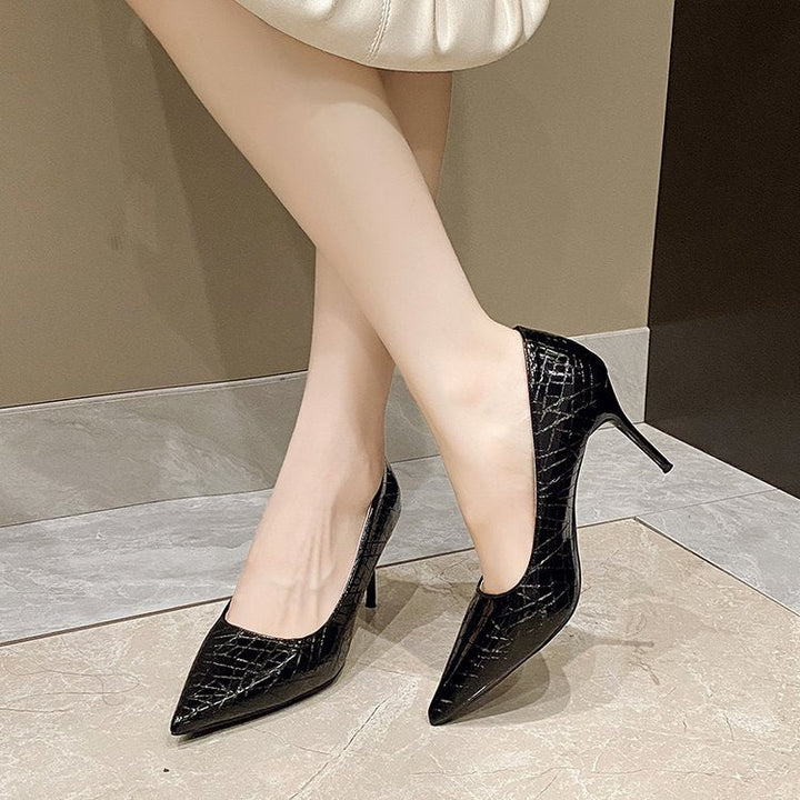 Damen elegante Spitzen-High Heels mit raffiniertem Schlangenleder-Effekt Drune