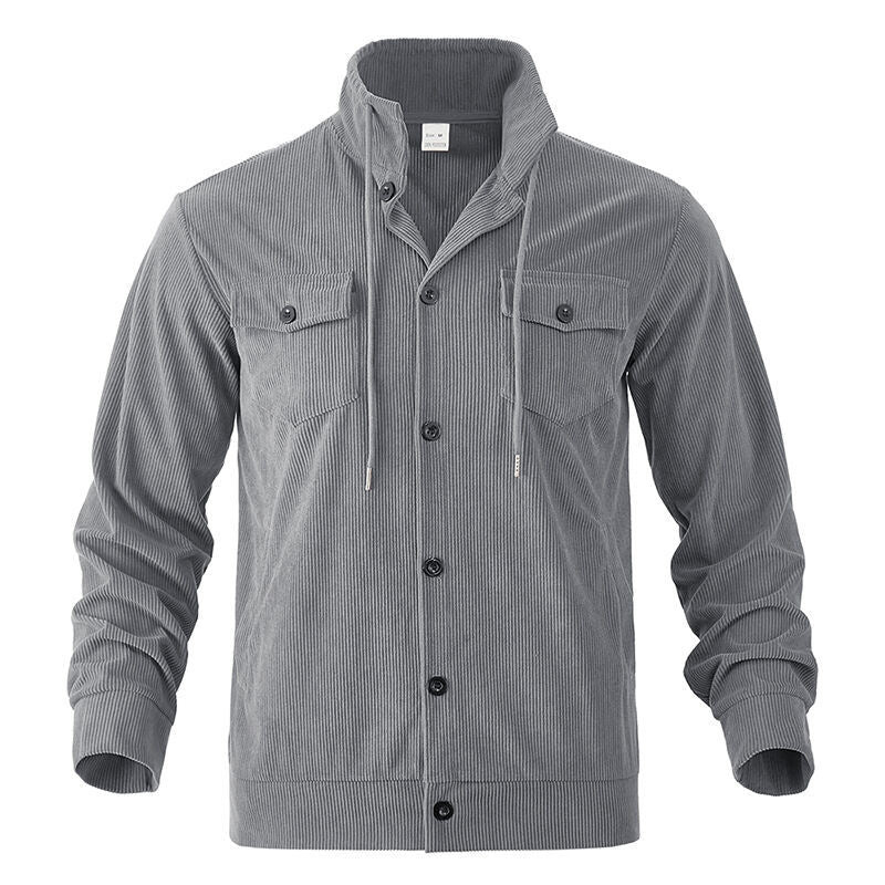 Herren nan funktionale Cord-Hemdjacke mit hohem Stehkragen, Kordelzug und aufgesetzten Pattentaschen Drune