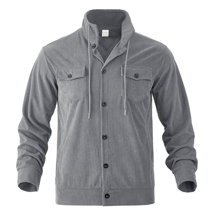 Herren nan funktionale Cord-Hemdjacke mit hohem Stehkragen, Kordelzug und aufgesetzten Pattentaschen Drune