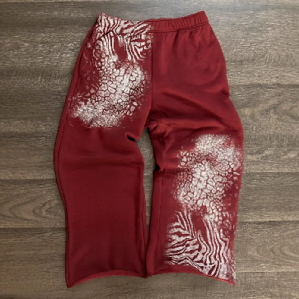 Damen nan lockere Sweathose mit asymmetrischem Animal-Print, elastischem Komfortbund und geradem Bein Drune