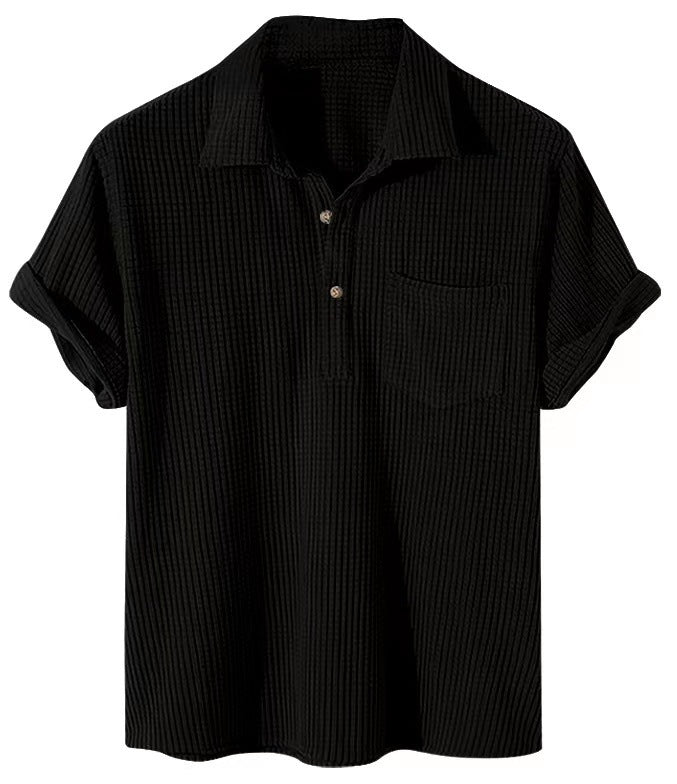 Herren nan Waffelstrick-Polo mit Hemdkragen, kurzer Knopfleiste und Brusttasche Drune