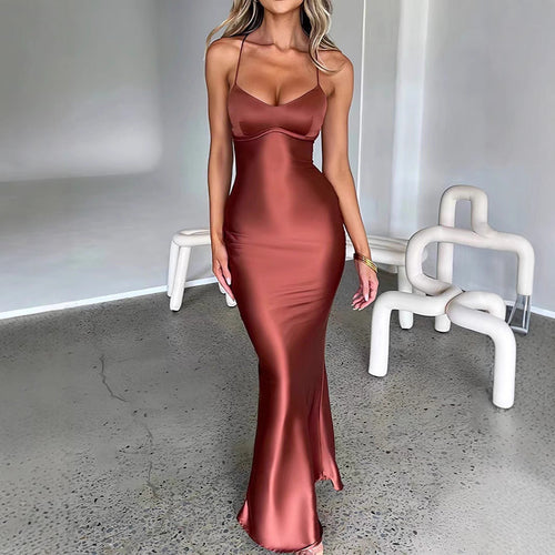 Damen Glamouröses Langarm-Maxi-Kleid mit verstellbaren Trägern und figurbetontem Schnitt Drune