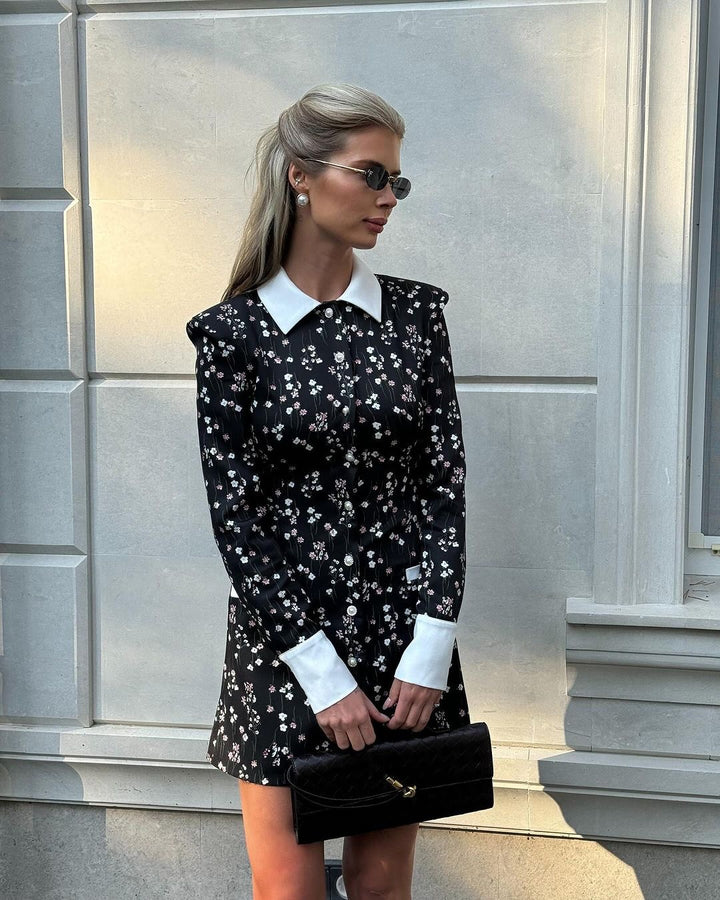 Damen Blüten-Minikleid mit eleganter Kragen-Detail Drune