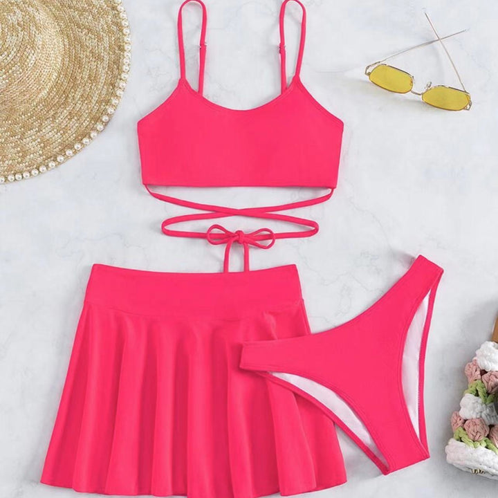 Damen Bikini-Set mit transparentem Rock und verstellbarem Oberteil Drune