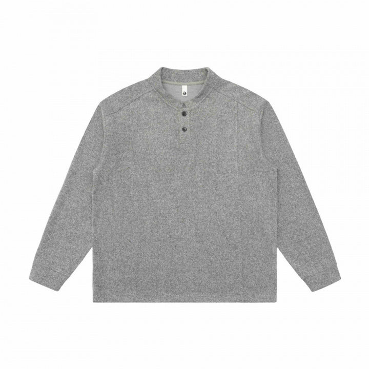Unisex Feinstruktur-Henley-Strickpullover mit Raglanärmeln und Relaxed-Schnitt Drune