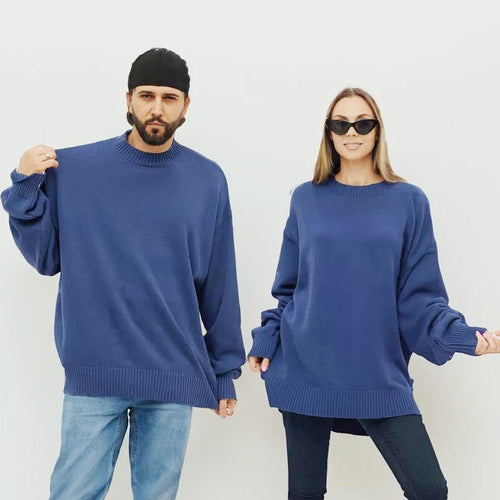 Damen gemütlicher Oversized Pullover mit strukturiertem Rippenmuster und breiten Bündchen Drune