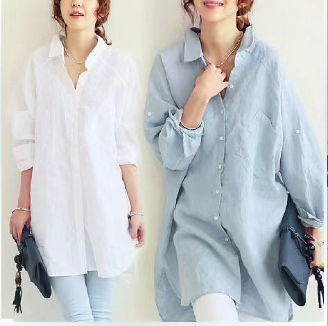 Damen Oversized Leinen Button-Up Tunika Drune
