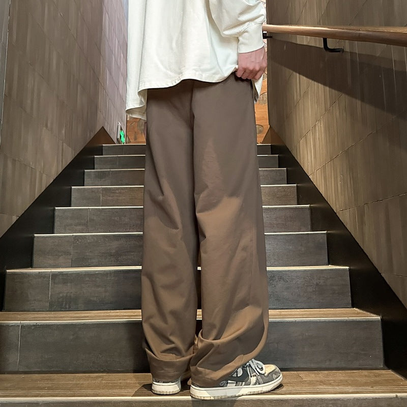 Herren Weitgeschnittene Palazzo-Loungehose mit Tunnelzug, hoher Taille und fließender Baumwollmischung Drune