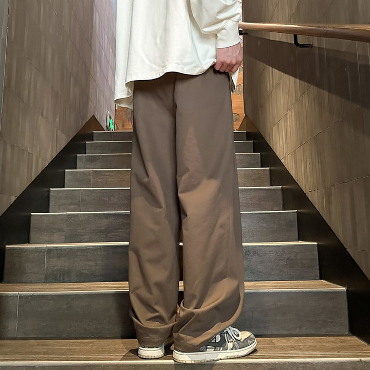Herren Weitgeschnittene Palazzo-Loungehose mit Tunnelzug, hoher Taille und fließender Baumwollmischung Drune