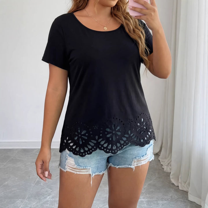 Damen modisches T-Shirt mit floralen Lochdetails Drune