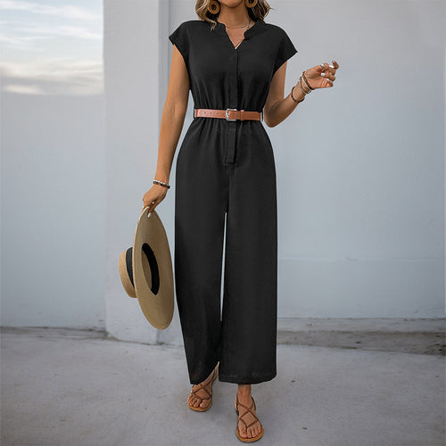 Damen Jumpsuit mit elegantem Taillengürtel und modernem V-Ausschnitt Drune