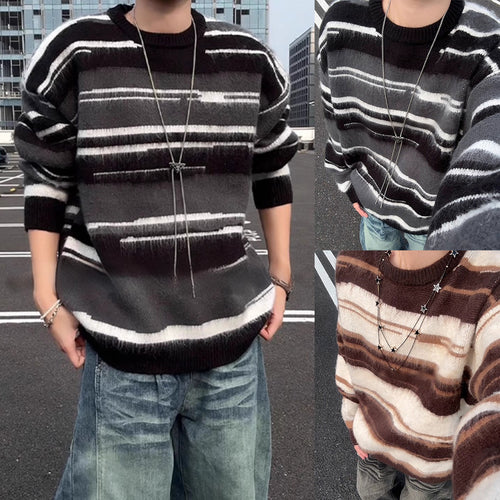 Herren Modischer Strickpullover mit Streifen Drune