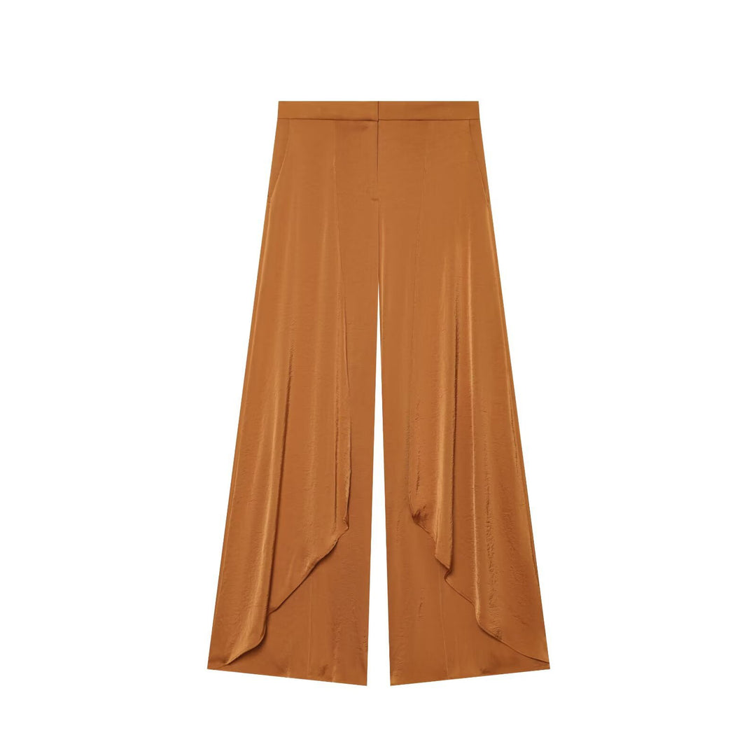Damen Weite Satin‑Palazzohose mit hoher Taille und vorderer Drapé‑Überlappung Drune