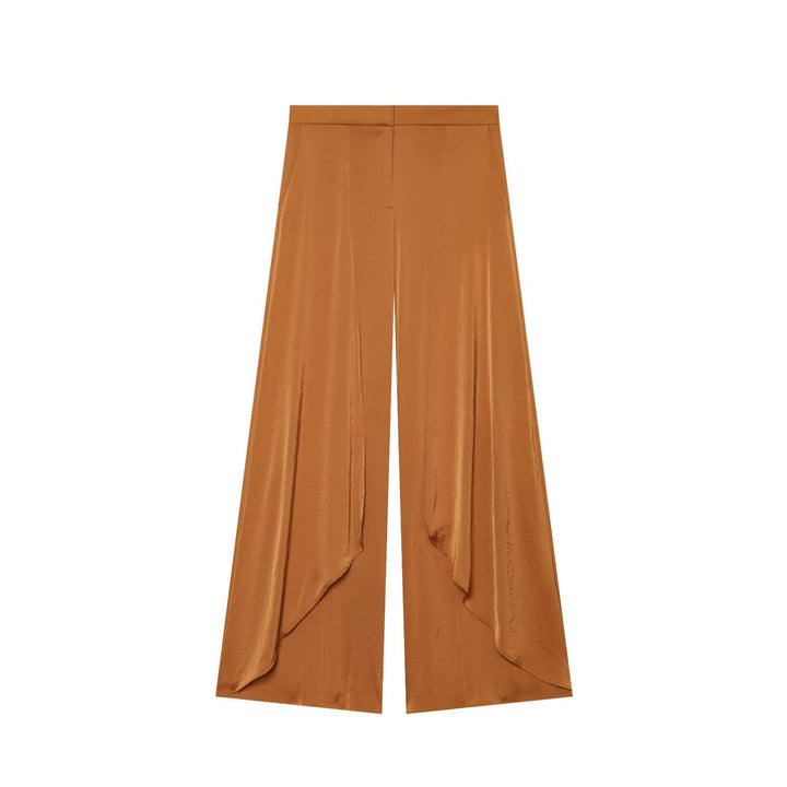Damen Weite Satin‑Palazzohose mit hoher Taille und vorderer Drapé‑Überlappung Drune