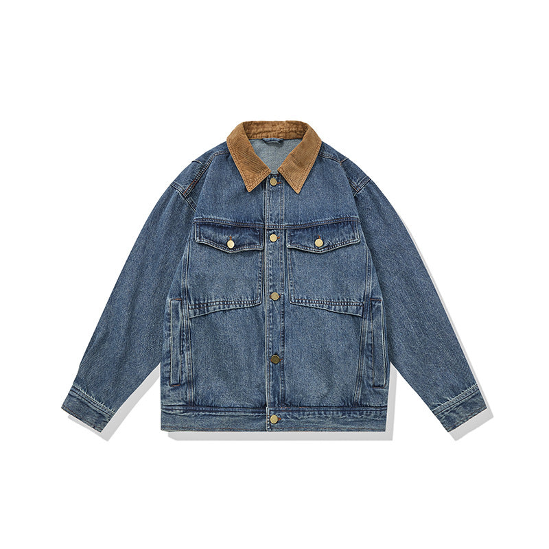 Herren Boxy Denim‑Blousonjacke mit Cordkragen und Multifunktionspattentaschen Drune
