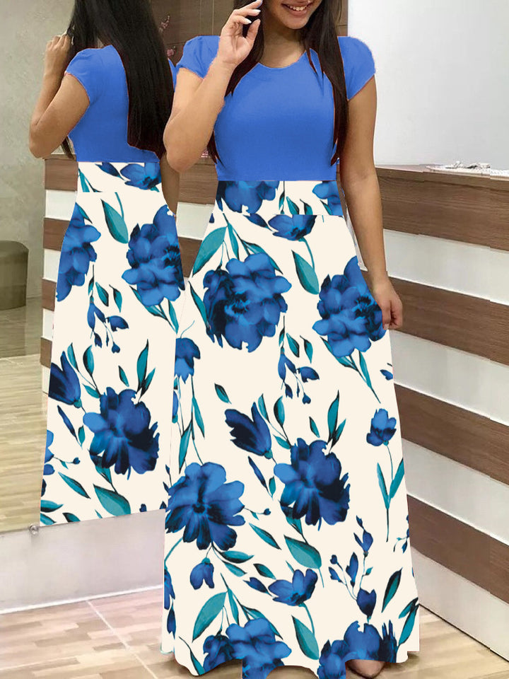 Damen Fließender Maxirock mit hoher Taille und großem Blumenprint Drune