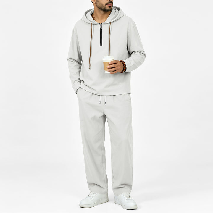 Herren Leichter Halbzip-Kapuzenpullover im Relaxed-Fit mit Kordelzug Drune