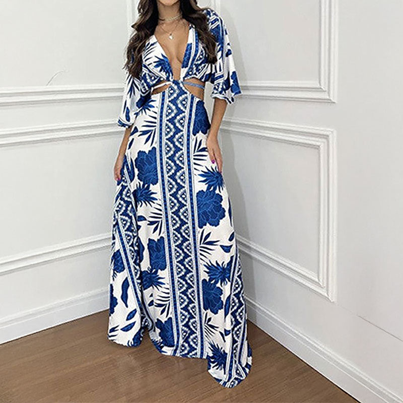 Damen Maxikleid mit eleganten Wellenmustern Drune