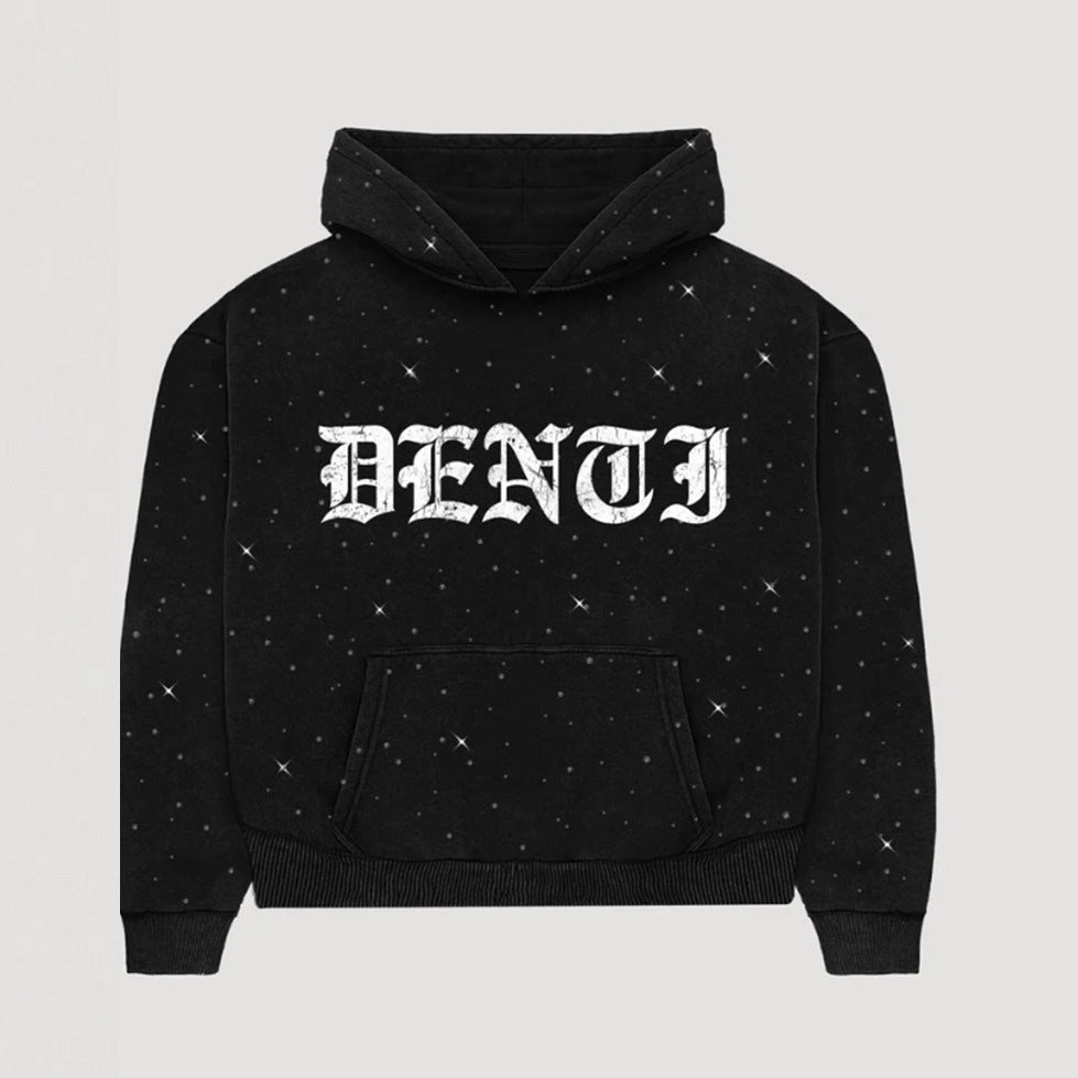 Damen nan weite Sweathose mit Sternenallover, Gothic-Logoprint, elastischem Bund und Eingrifftaschen Drune