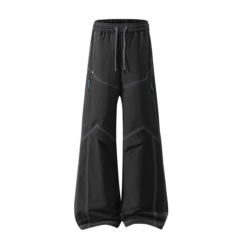 Herren Weite Cargo‑Hose mit Tunnelzugbund, Utility‑Nähten und Reißverschluss‑Taschen Drune