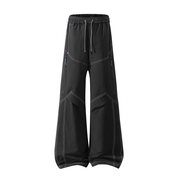 Herren Weite Cargo‑Hose mit Tunnelzugbund, Utility‑Nähten und Reißverschluss‑Taschen Drune