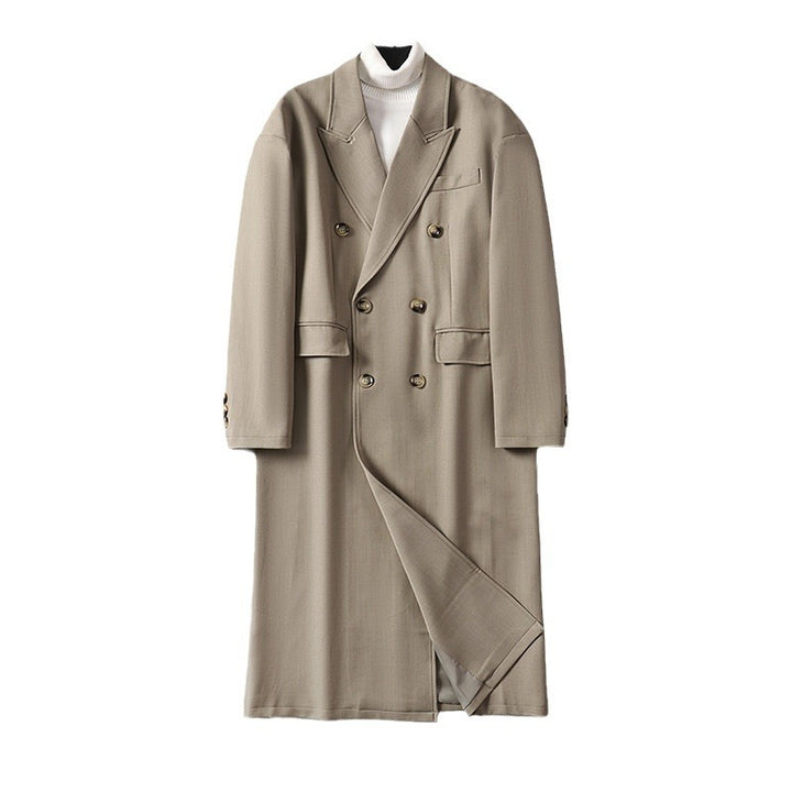 Herren Doppelreihiger Longline-Mantel aus Wollmix mit schmalem Schalkragen Drune